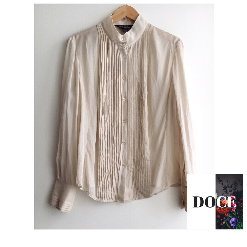 BROOKS BROTHERS Pin-tucked Cream Silk Blouse